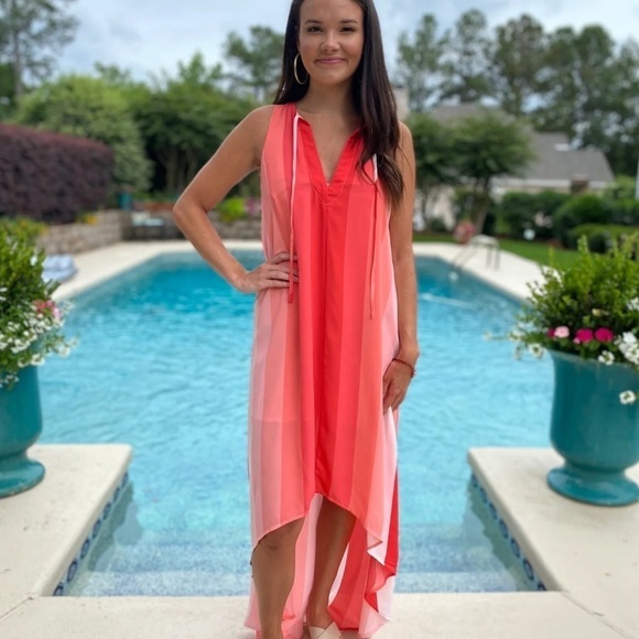 Buddy Love Peach and Coral Striped Hi Low Maxi Dress - Picture 10 of 10